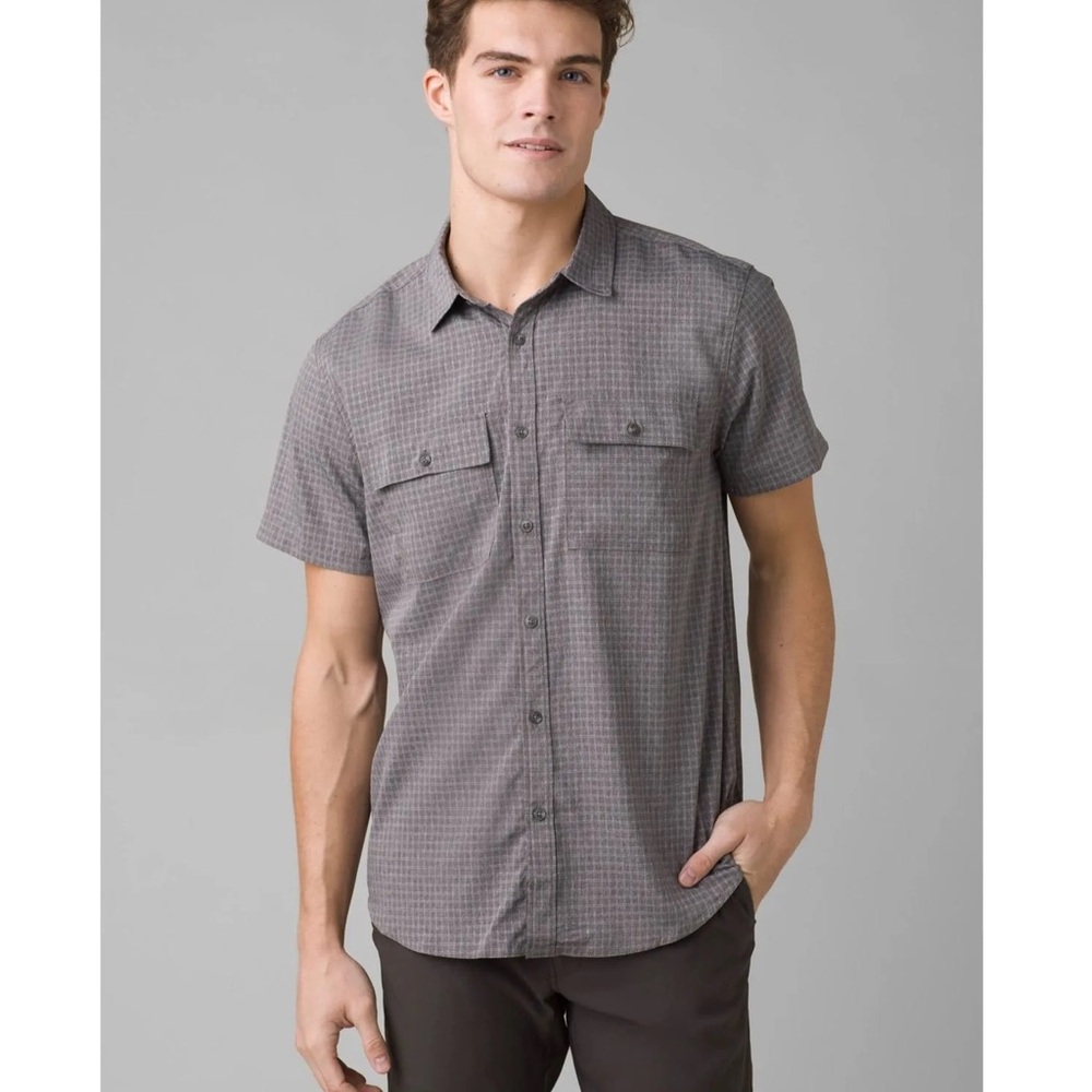 Prana Garvan Short Sleeve Vented Shirt Charcoal Sz L